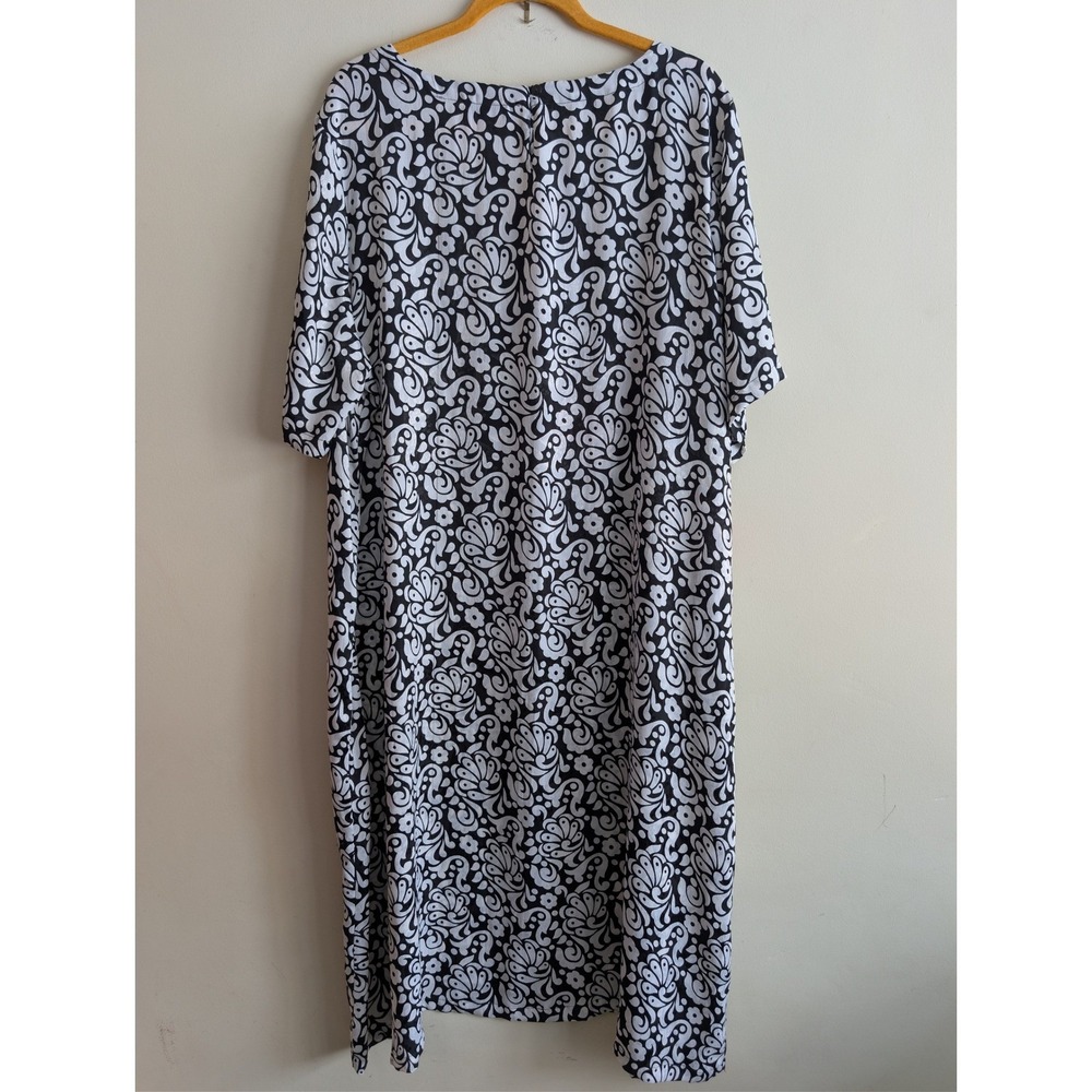 Ulla Popken Floral Print Relaxed Fit Midi Shift Dress Womens 24/26 Black white